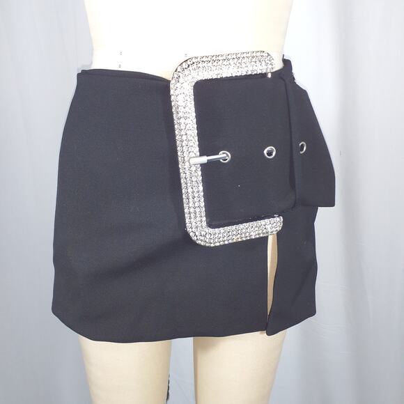 Farfetch 'Area' Black Crystal-Buckle Mini Skirt Size 2 - NWT - Picture 2 of 4